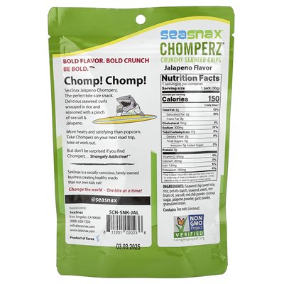Seasnax, Chomperz®, chrupiące chipsy wodorostów, Jalapeno, 1 uncja (30 g) Seasnax, Chomperz®, chrupiące chipsy wodorostów, Jalapeno, 1 uncja (30 g)