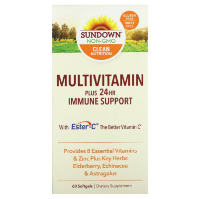 Sundown Naturals, multiwitamina plus 24 -godzinna podparcie immunologiczne, 60 miękkich