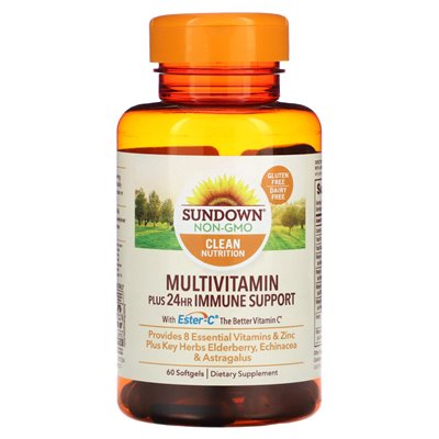 Sundown Naturals, multiwitamina plus 24 -godzinna podparcie immunologiczne, 60 miękkich