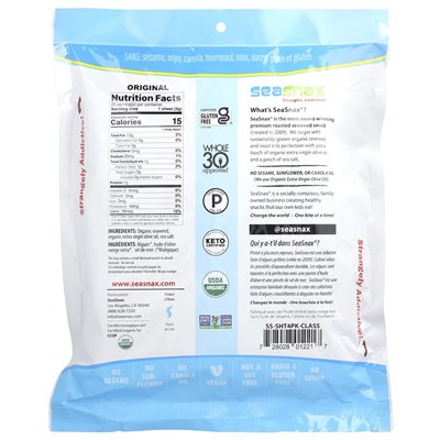 Seasnax, Wapz™ Bio-gerösteter Seetang, Olivenöl und Meersalz, 20 große Blätter, 60 g (2,16 oz.)