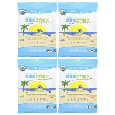 Seasnax, organiczne pieczone wodorosty Wapz ™, oliwa i sól morska, 20 dużych arkuszy, 2,16 uncji (60 g)