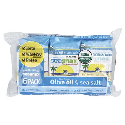 Seasnax, Organic Kelp, Extra Virgin Olive Oil & Sea Salt, 6 Packs, 0.18 oz (5 g)