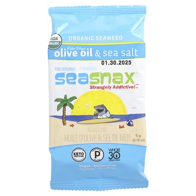 Seasnax, organiczne wodorosty, oliwa z oliwek z pierwszego tłoczenia i sól morska, 6 paczek, 0,18 uncji (5 g) Seasnax, organiczne wodorosty, oliwa z oliwek z pierwszego tłoczenia i sól morska, 6 paczek, 0,18 uncji (5 g)