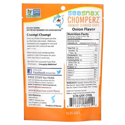 Seasnax, Chomperz, Crispy Seaweed Chips, Onion, 1oz (30g)