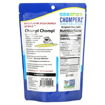 Seasnax, Chomperz, chrupiące chipsy z wodorostami, oryginał, 1 uncja (30 g) Seasnax, Chomperz, chrupiące chipsy z wodorostami, oryginał, 1 uncja (30 g)