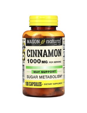 Mason Natural, Cynamon, 1000 mg, 100 kapsułek (500 mg na kapsułkę)