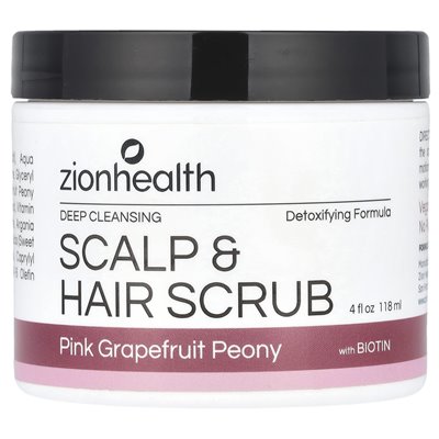 Zion Health, Scalp &amp Hair Scrub z biotyną, różową piwonią grejpfruta, 4 fl oz (118 ml)