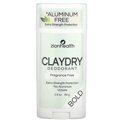 Zion Health, Claydry Deodorant, Bold, Fragrance Free, 2,8 uncji (80 g)