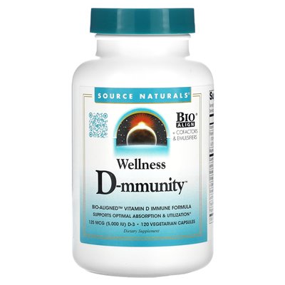 Źródło Naturals, Wellness D-Mmunity ™, 5000 IU, 120 kapsułek wegetariańskich (2500 IU na kapsułkę)