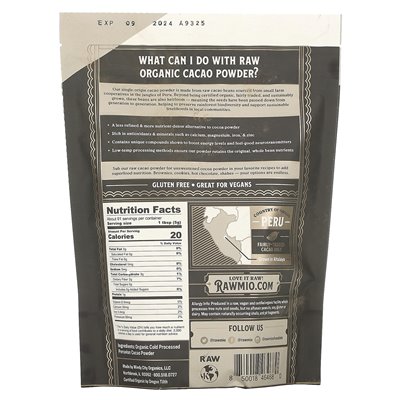 Rawmio, Rohes Bio-Kakaopulver, ungesüßt, 1 lb (16 oz)