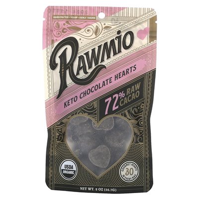 Rawmio, Keto Chocolate Hearts, 72% Raw Cacao, 2 uncje (56,7 g)