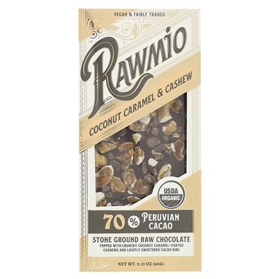 Rawmio, Stone Ground Raw Chocolate, Caramel Coconut & Cashew, 2.12 oz (60 g)