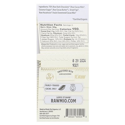 Rawmio, gekeimte Haselnüsse und Feigenrinde, 70 % peruanischer Kakao, 2,12 oz (60 g)