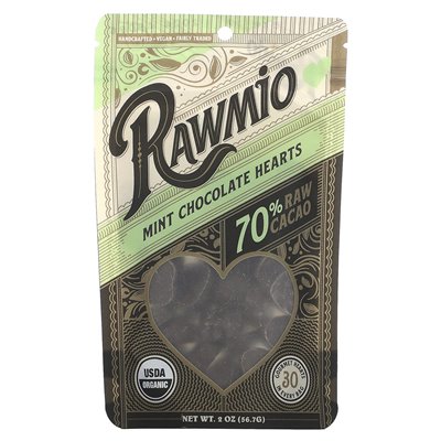 Rawmio, Minz-Schokoladenherzen, 70 % Rohkakao, 2 Unzen (56,7 g)