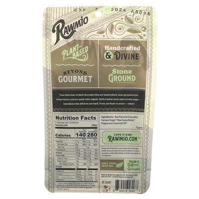 Rawmio, Minz-Schokoladenherzen, 70 % Rohkakao, 2 Unzen (56,7 g)