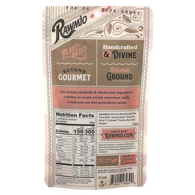 Rawmio, czekoladowe nerkowca, 70% ciemna surowa czekolada, 2 uncje (56,7 g)