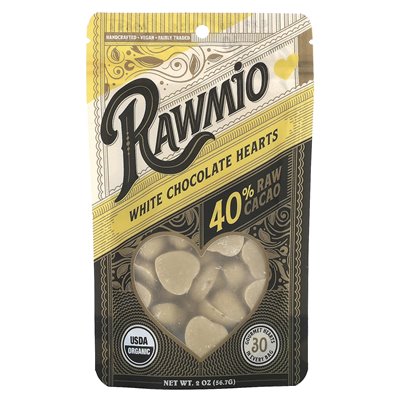 Rawmio, White Chocolate Hearts, 40% raw cocoa, 2 oz (56.7 g)
