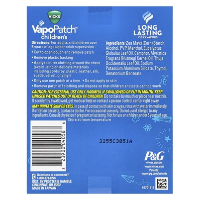 Vicks, Children's Vapopatch ™, 5 łatek do noszenia