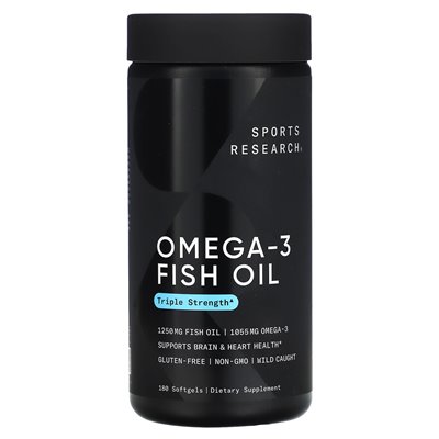 Badania sportowe, olej rybny Omega-3, potrójna siła, 180 softgels