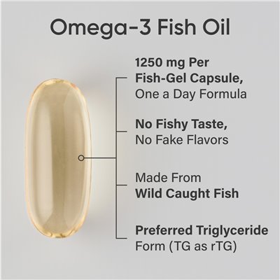 Badania sportowe, olej rybny Omega-3, potrójna siła, 60 miękkich