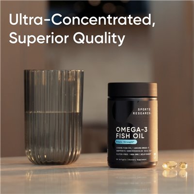Badania sportowe, olej rybny Omega-3, potrójna siła, 60 miękkich