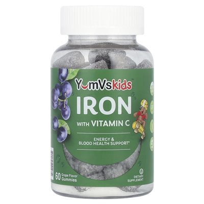 Yumvs, żelazo z witaminowymi gummami C, winogrona, 60 gumzy Yumvs, żelazo z witaminowymi gummami C, winogrona, 60 gumzy