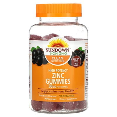Sundown Naturals, Cync Gummi, wysoka potencja, bziarzarka, 30 mg, 90 gumm (15 mg na gumę)