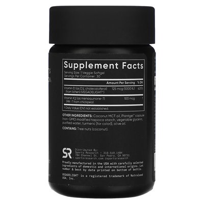 Sports Research, D3 + K2, Pflanze, 30 weiche Gemüse