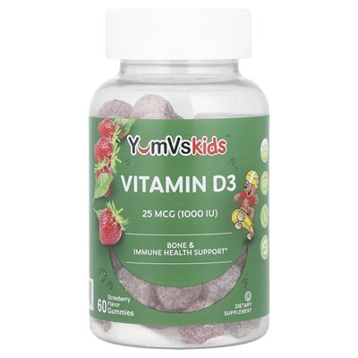 Yumvs, witaminy D3, truskawki, 25 mcg (1000 IU), 60 gumzy