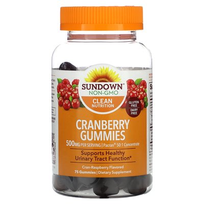 Sundown Naturals, Żurawie Żurawy, Cran-rasbberry, 500 mg, 75 gummy (100 mg na gumę)
