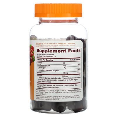 Sundown Naturals, Żurawie Żurawy, Cran-rasbberry, 500 mg, 75 gummy (100 mg na gumę)