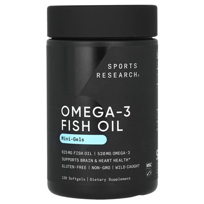 Badania sportowe, olej rybny Omega-3, mini żele, 120 softgels