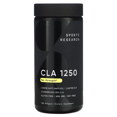 Sports Research, CLA 1250, Max Siła, 1250 mg, 180 softgels