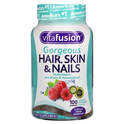 Vitafusion, wspaniałe włosy, skóra i paznokcie multiwitamina, naturalna malina, 100 gumzy
