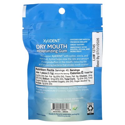 Xylent, Dry Mouth Moisturizing Gum with Xylitol, Fresh Mint, 40 Pieces, 2.39 Ounces (68 G)