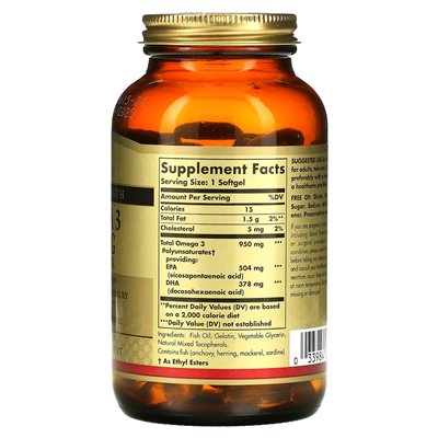Solgar, Omega 3, EPA und DHA, dreifache Stärke, 950 mg, 100 Kapseln