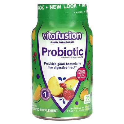 VitaFusion, Probiotic Gummies, Natural Raspberry, Peach & Mango, 5 Billion CFUs, 70 Gummies VitaFusion, Probiotic Gummies, Natural Raspberry, Peach & Mango, 5 Billion CFUs, 70 Gummies