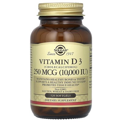 Solgar, Vitamin D3 (Cholecalciferol), 250 mcg (10.000 IE), 120 Kapseln