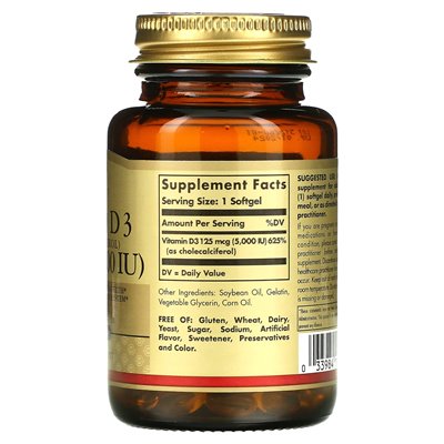 Solgar, Vitamin D3 (Cholecalciferol), 125 mcg (5000 IE), 100 Kapseln
