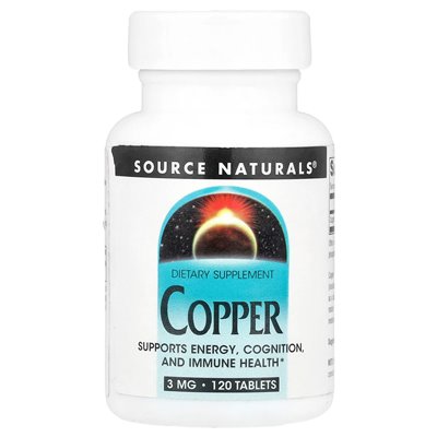 Źródło Naturals, miedź, 3 mg, 120 tabletek