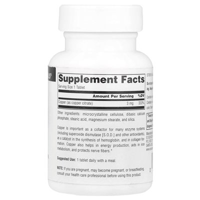 Źródło Naturals, miedź, 3 mg, 120 tabletek