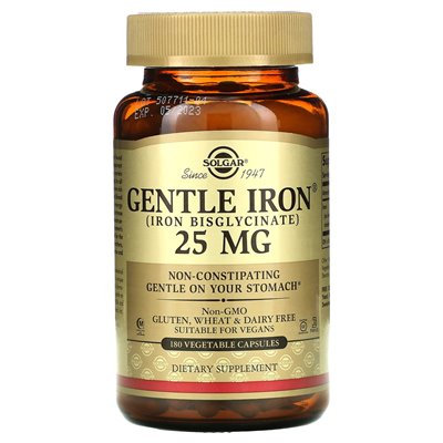 Solgar, Gentle Iron, 25 mg, 180 kapsułek roślinnych Solgar, Gentle Iron, 25 mg, 180 kapsułek roślinnych