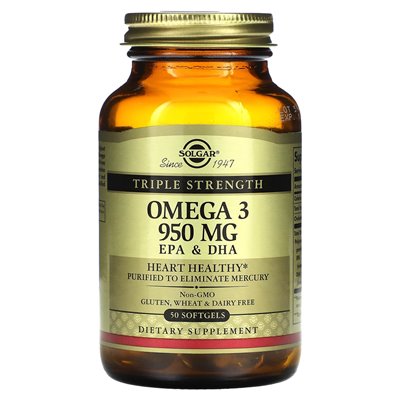Solgar, Omega-3, EPA und DHA, dreifache Stärke, 950 mg, 50 Kapseln