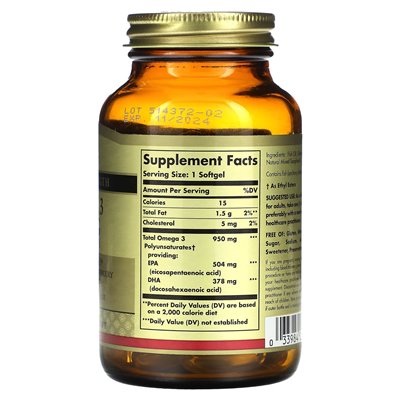 Solgar, Omega-3, EPA und DHA, dreifache Stärke, 950 mg, 50 Kapseln