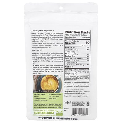 Sunfood, organiczna kurkumowa proszek, 4 uncje (113 g)