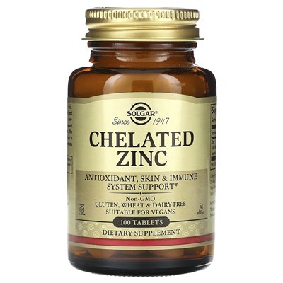Solgar, Chelated Zinc, 100 Tablets