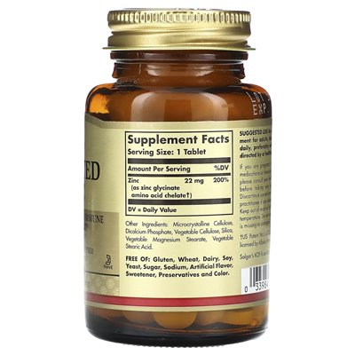 Solgar, Chelated Zinc, 100 Tablets