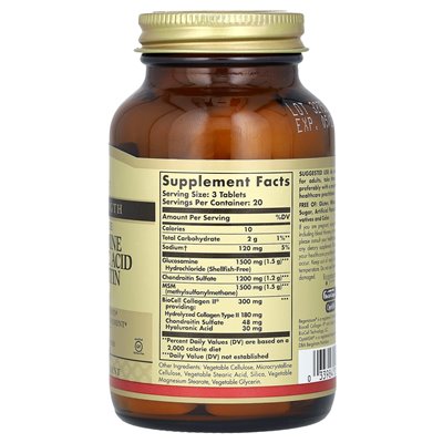 Solgar, glukozamina kwas hialuronowy chondroityna MSM, dodatkowa wytrzymałość, 60 tabletek