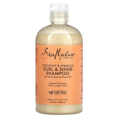 Szampon Sheamoisture, Curl &amp Shine, grube, kręcone włosy, kokos i hibiscus, 13 fl oz (384 ml)