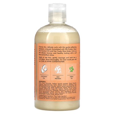 Szampon Sheamoisture, Curl &amp Shine, grube, kręcone włosy, kokos i hibiscus, 13 fl oz (384 ml)